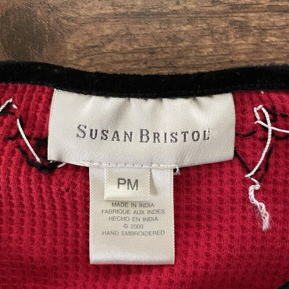 Y2k Vintage Susan Bristol Womens Christmas Cardigan Sz PM Red Button Snowmen - Picture 10 of 10